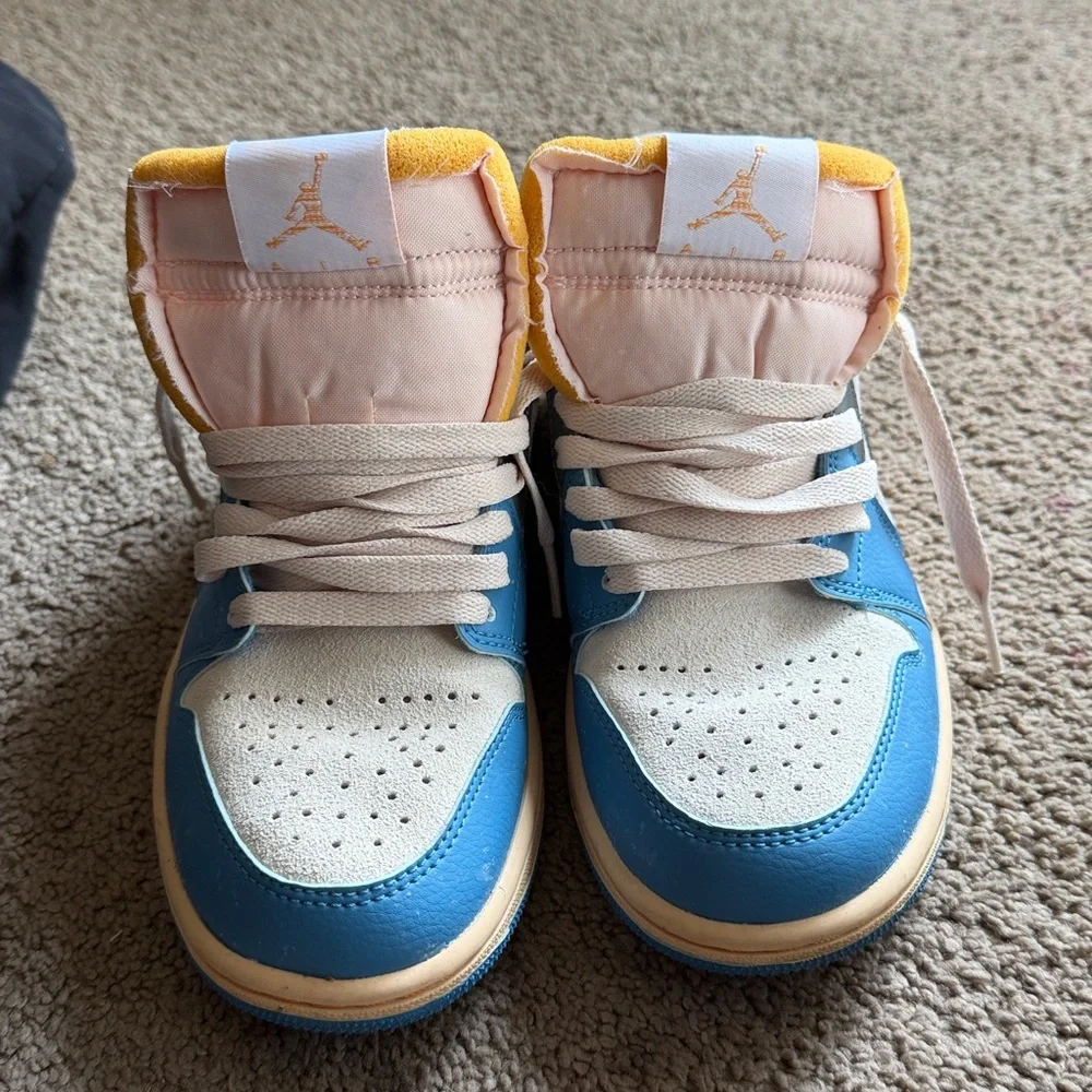 Jordan Kids Low-Top Sneakers in Blue, White & Pink with Yellow Accent - Picture 5 of 6